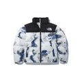 The North Face Earth-Print Stand-Collar Puffer Jacket - White & Blue