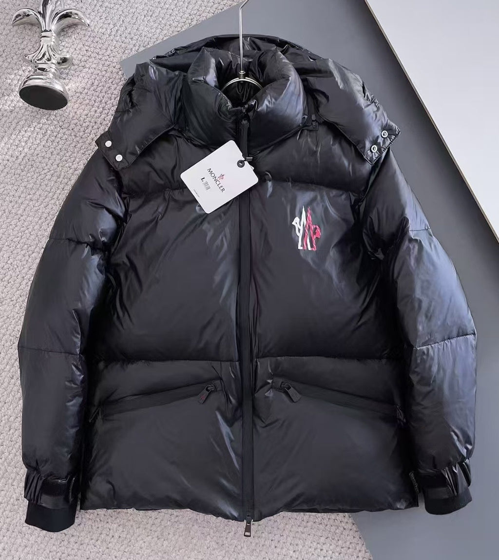 Moncler Chest-Logo Hooded Puffer Jacket - Black