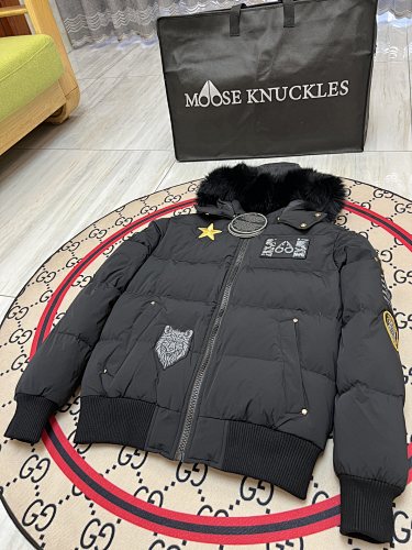 Moose Knuckles Unisex Multi-Patch Hooded Bomber Jacket - Black