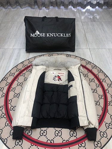 Moose Knuckles Men's Hooded Bomber Jacket - Cream