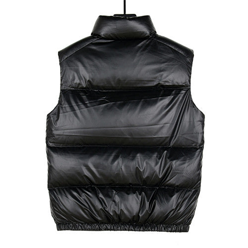 Prada Glossy Stand-Collar Puffer Vest with Large Pockets - Black
