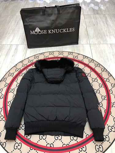 Moose Knuckles Unisex Multi-Patch Hooded Bomber Jacket - Black