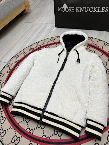 Moose Knuckles Sherpa Fleece Hooded Jacket - Cream & Black