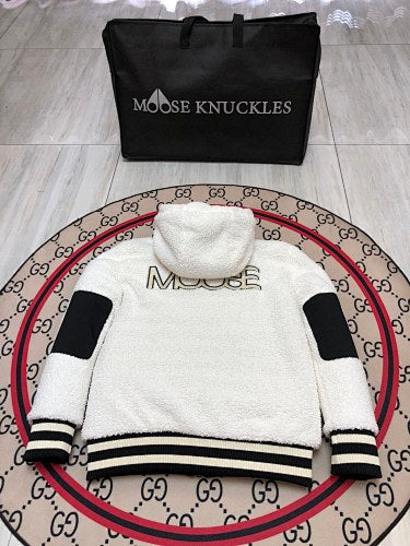 Moose Knuckles Sherpa Fleece Hooded Jacket - Cream & Black