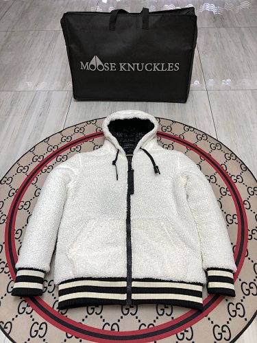 Moose Knuckles Sherpa Fleece Hooded Jacket - Cream & Black