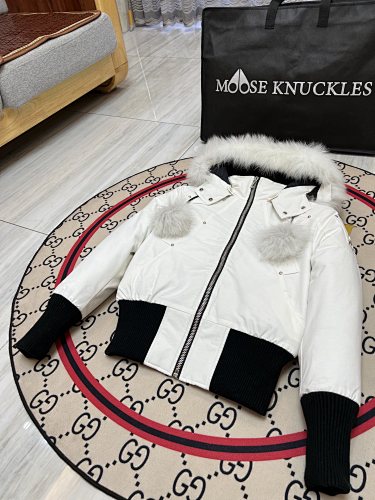 Moose Knuckles Women's Pom-Pom Hooded Bomber Jacket - White