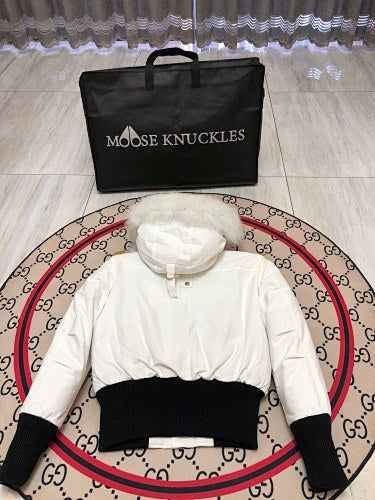 Moose Knuckles Women's Pom-Pom Hooded Bomber Jacket - White