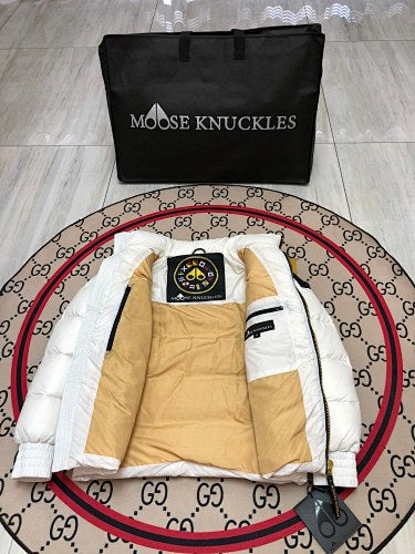 Moose Knuckles Unisex Glossy Stand-Collar Puffer Jacket - White