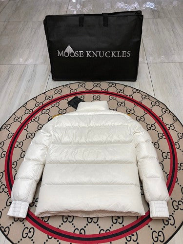 Moose Knuckles Unisex Glossy Stand-Collar Puffer Jacket - White