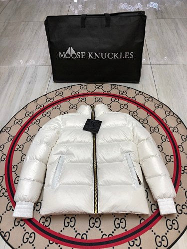 Moose Knuckles Unisex Glossy Stand-Collar Puffer Jacket - White