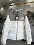 The North Face Large-Logo Colorblock Puffer Jacket - White & Gray
