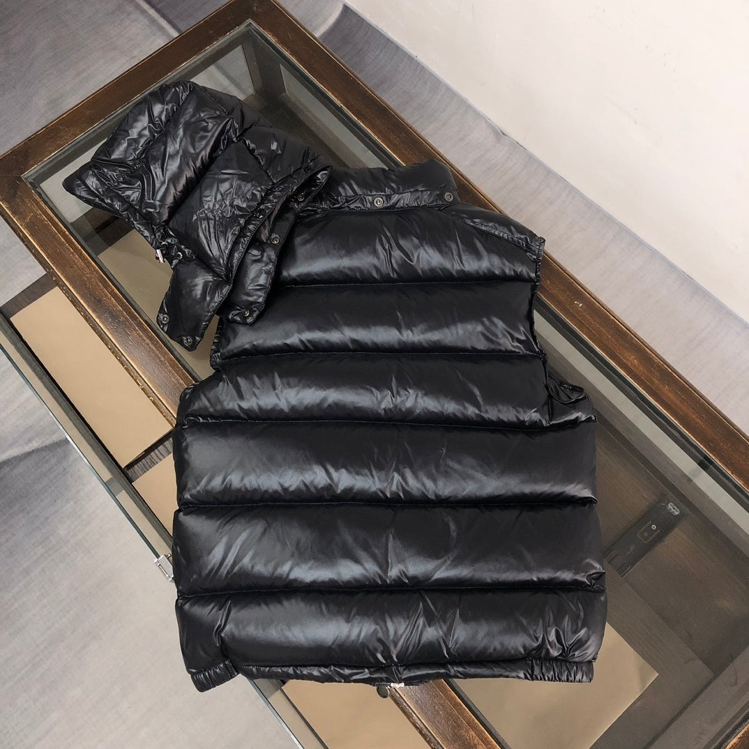 Moncler Glossy Hooded Puffer Vest - Black