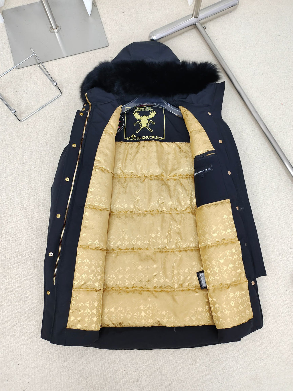 Moose Knuckles Women's Long Hooded Parka - Black & Gold
