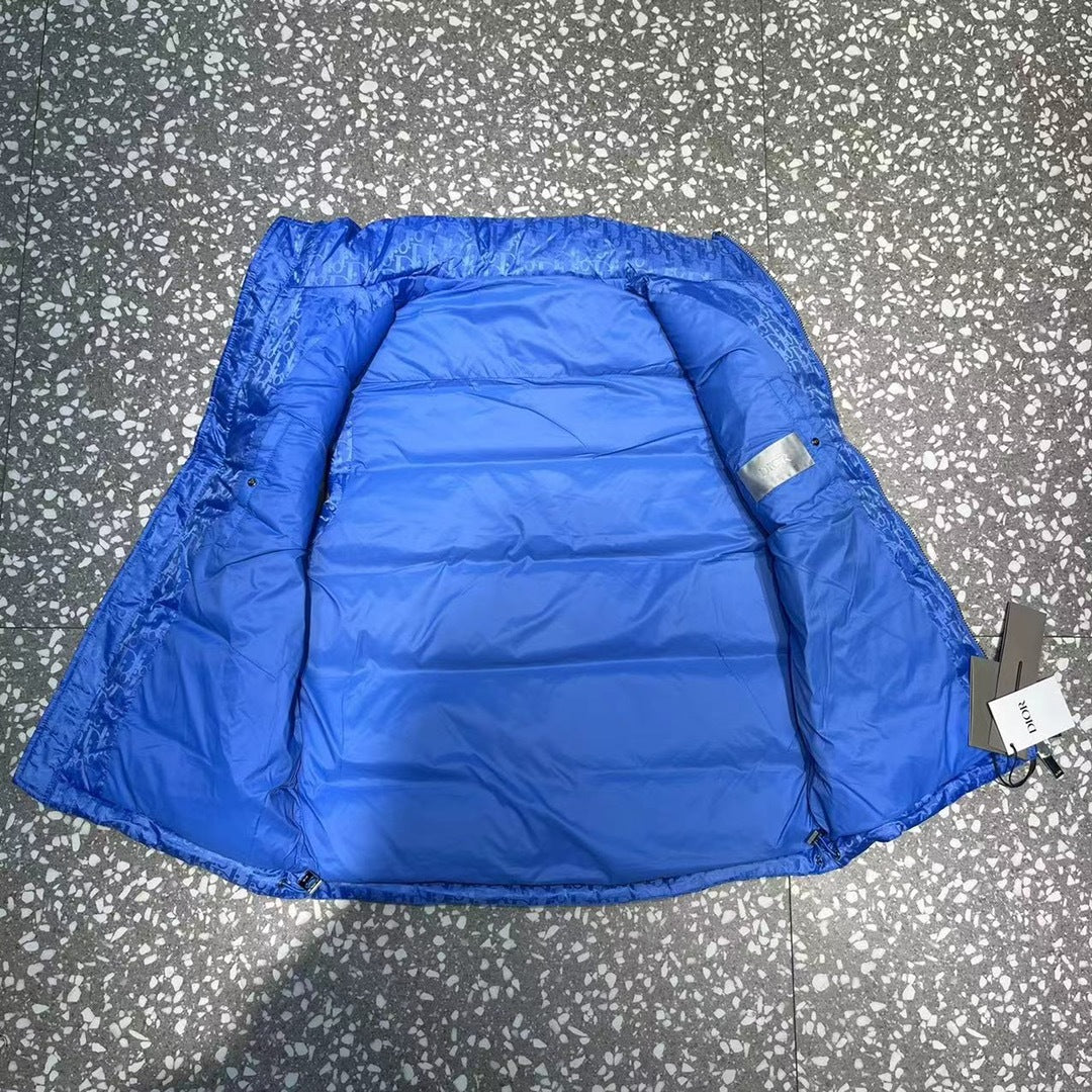 Dior Monogram Stand-Collar Puffer Vest - Blue