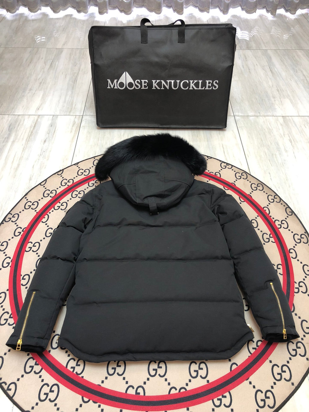 Moose Knuckles Men's Hooded Puffer Jacket - Black & Gold