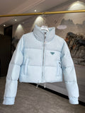 Prada Cropped Stand-Collar Puffer Jacket - Light Blue