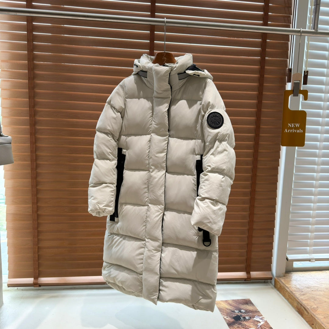Canada Goose Black Badge Long Hooded Puffer Coat - Cream