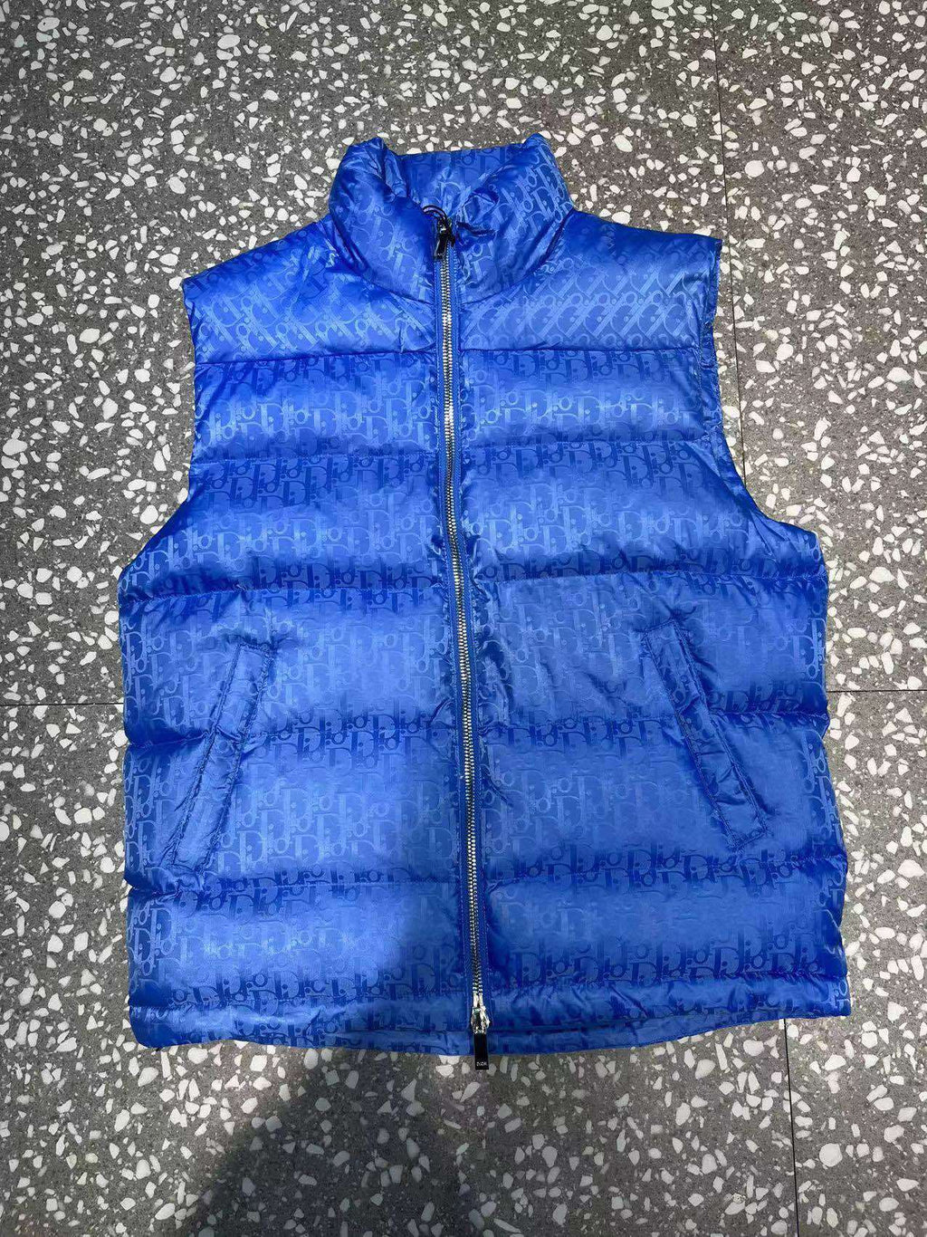 Dior Monogram Stand-Collar Puffer Vest - Blue