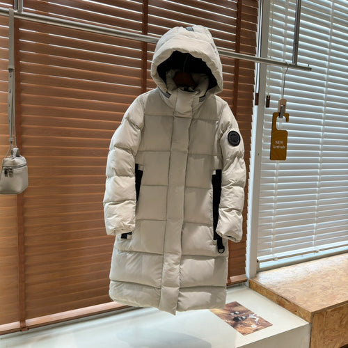 Canada Goose Black Badge Long Hooded Puffer Coat - Cream