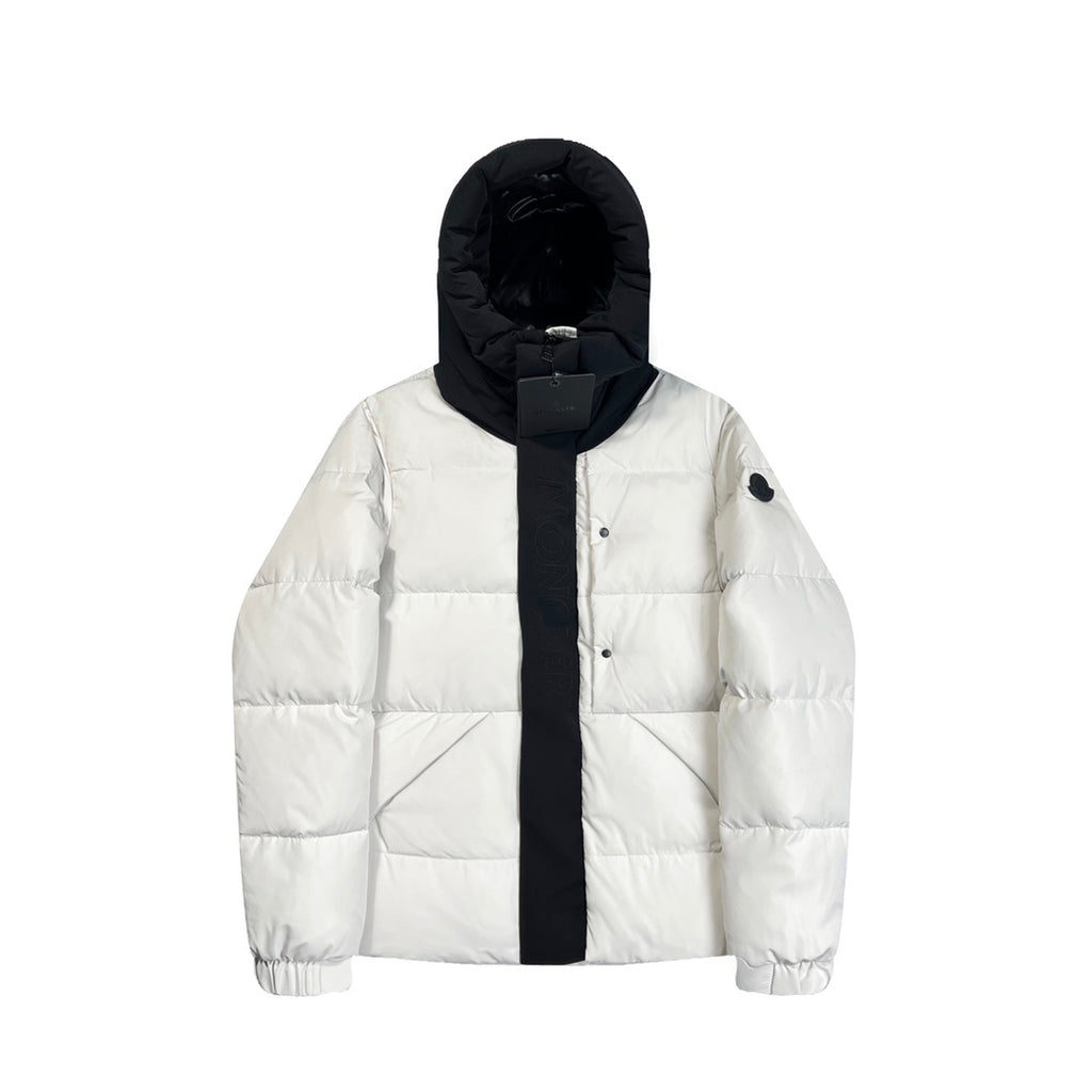 Moncler Contrast-Hood Quilted Puffer Jacket - White & Black