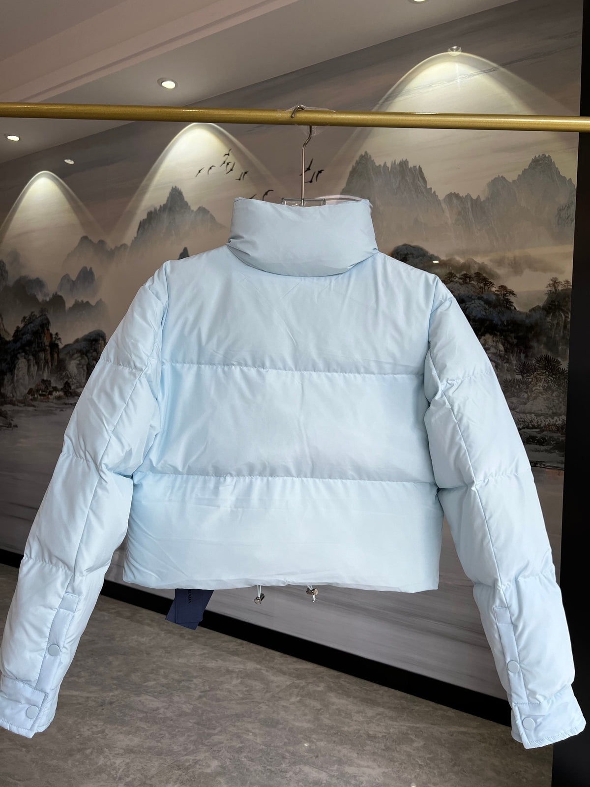 Prada Cropped Stand-Collar Puffer Jacket - Light Blue