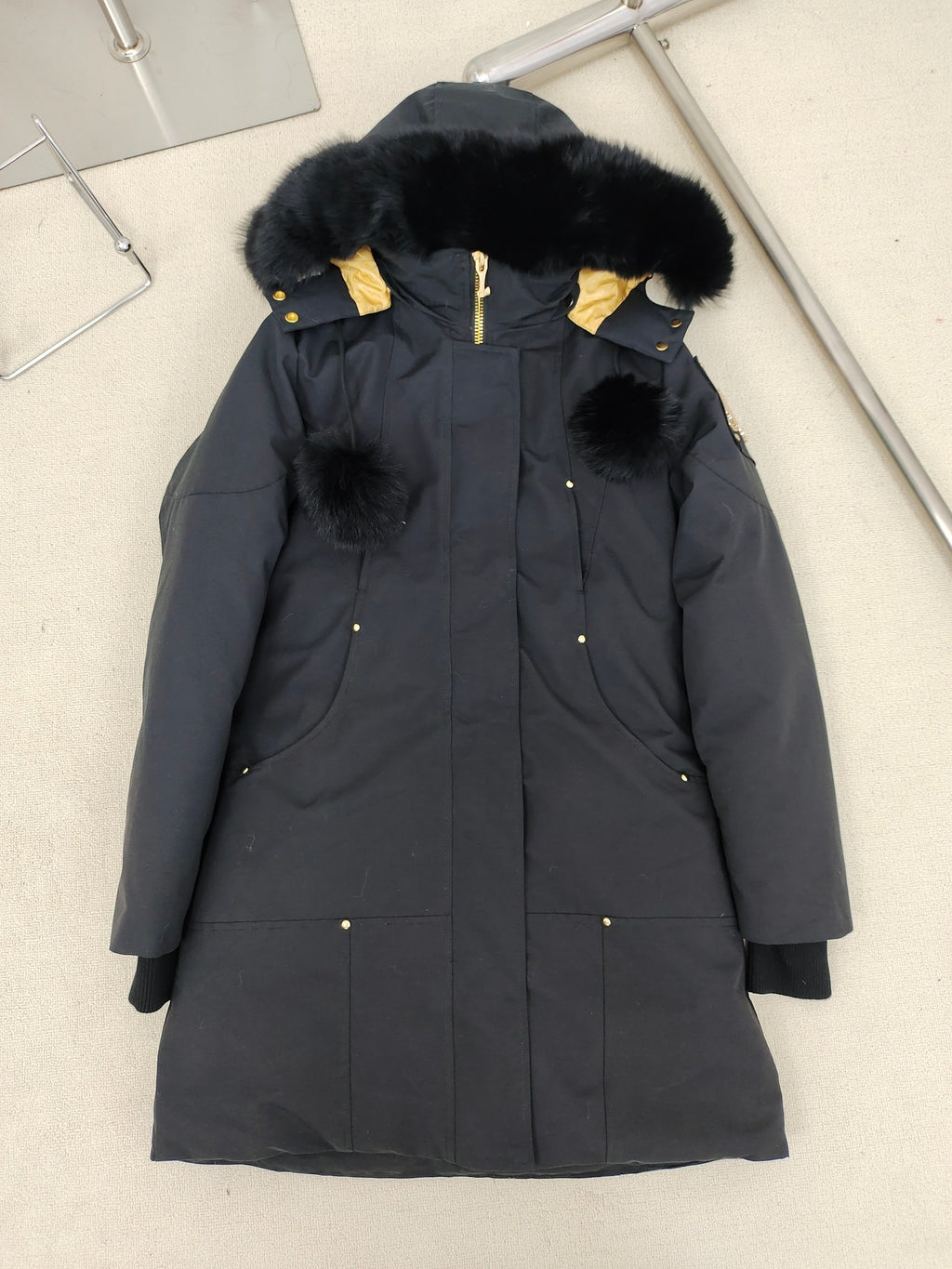 Moose Knuckles Women's Long Hooded Parka - Black & Gold