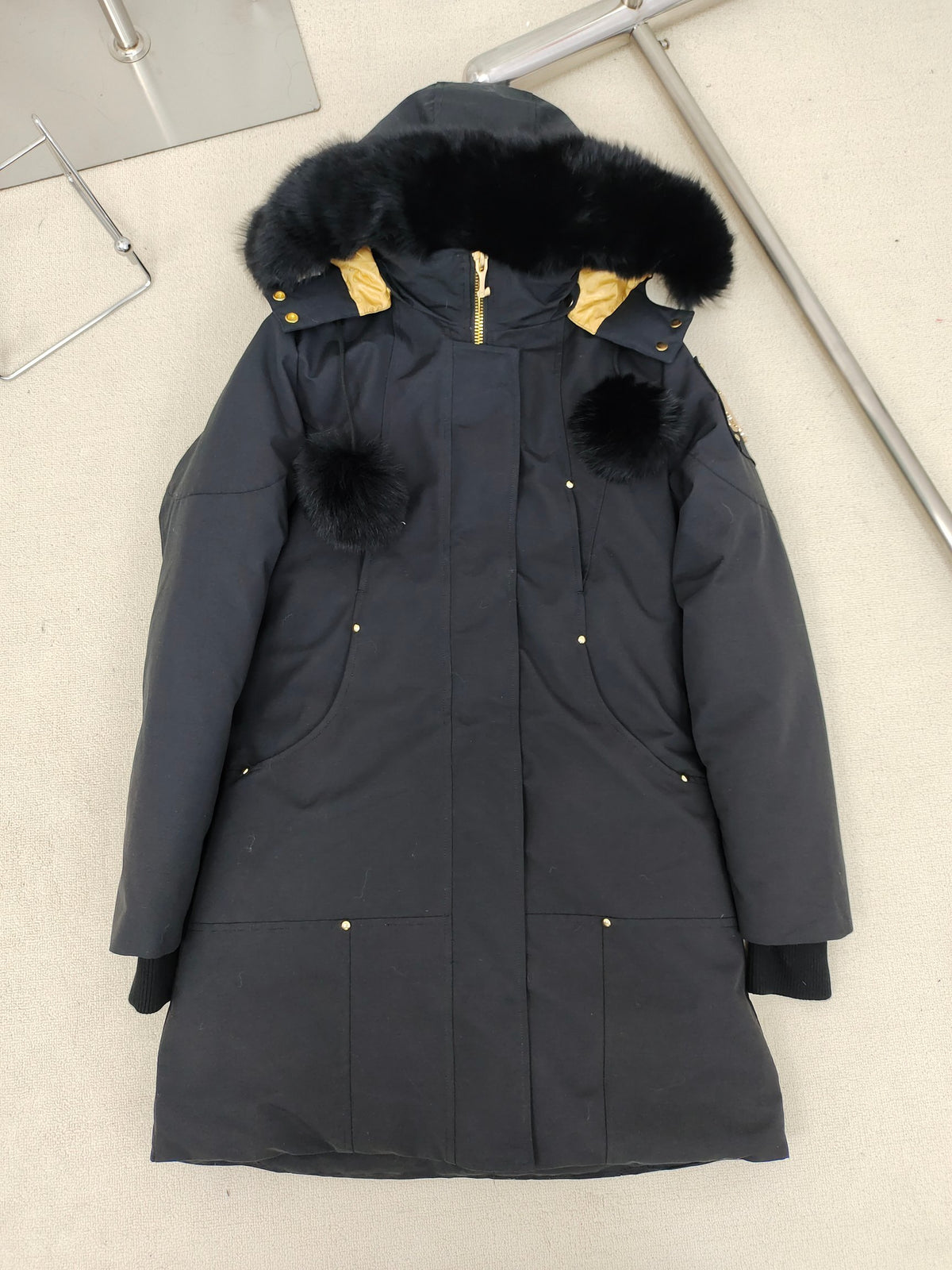 Moose Knuckles Women's Long Hooded Parka - Black & Gold