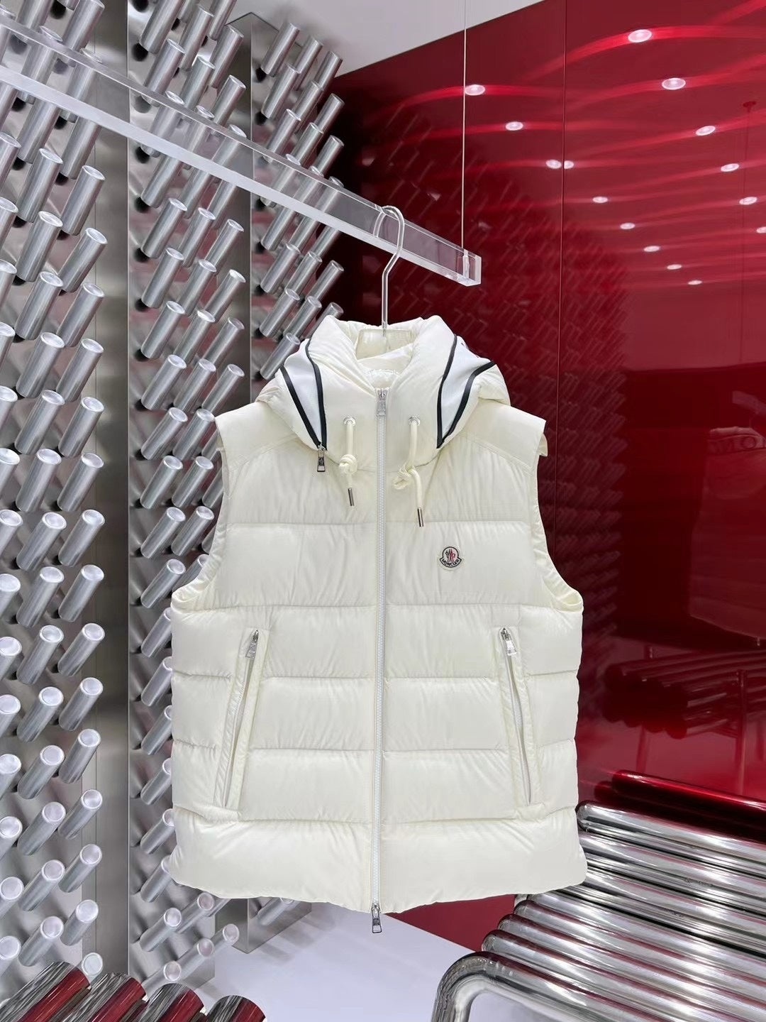 Moncler Hooded Logo Down Vest - White