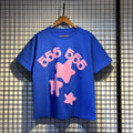 Sp5der 555 555 & Pink Stars Graphic Royal Blue Short Sleeve T-Shirt