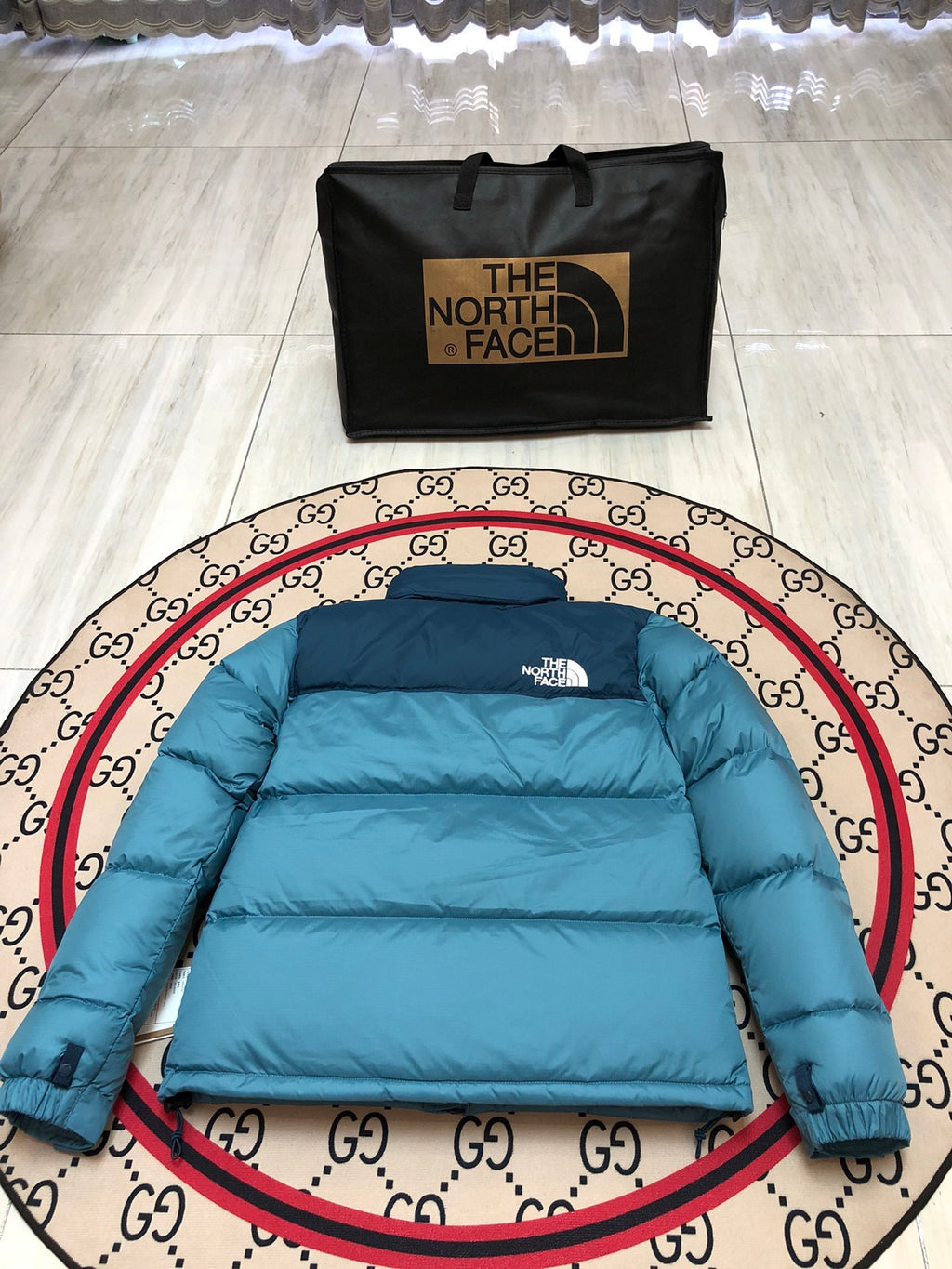 The North Face 1996 Colorblock Puffer Jacket - Teal & Navy