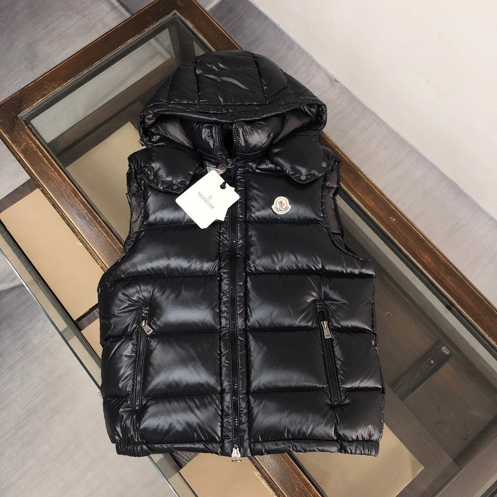 Moncler Glossy Hooded Puffer Vest - Black