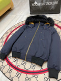 Moose Knuckles Men's Hooded Bomber Jacket - Navy & Gold