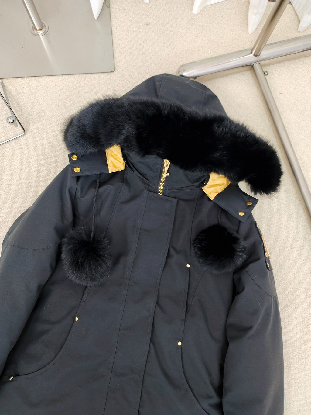 Moose Knuckles Women's Long Hooded Parka - Black & Gold