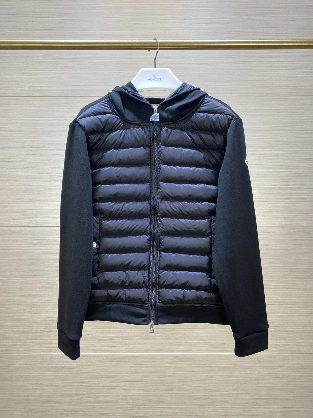 Moncler Knit-Sleeve Hybrid Jacket - Black