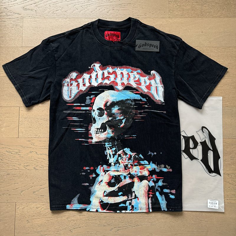 Godspeed Washed Black Skull Graphic T-Shirt
