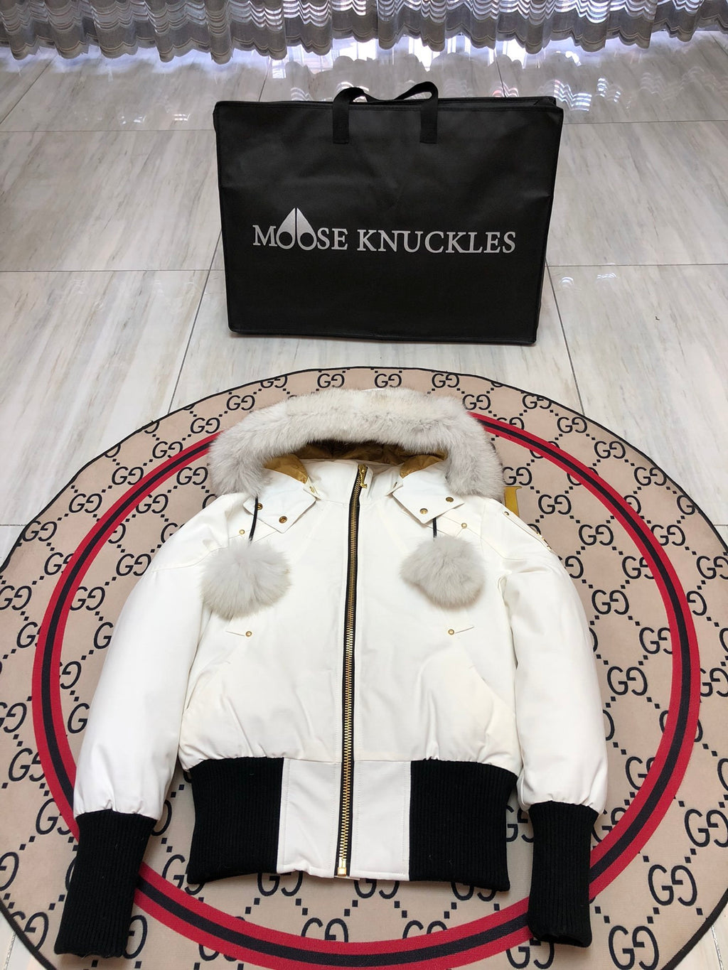 Moose Knuckles Women's Pom-Pom Hooded Bomber Jacket - White
