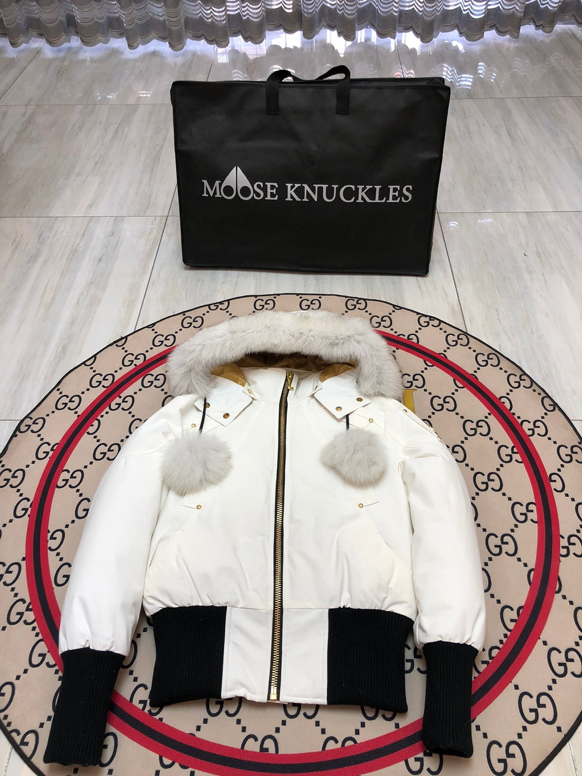 Moose Knuckles Women's Pom-Pom Hooded Bomber Jacket - White