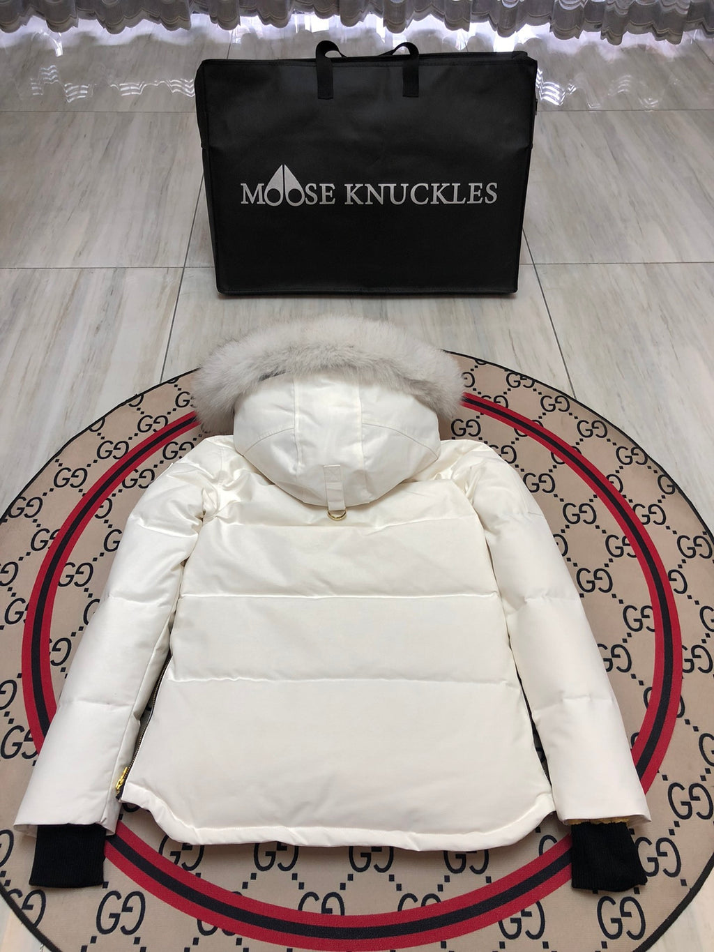Moose Knuckles Women's Hooded Puffer Jacket - White & Gold