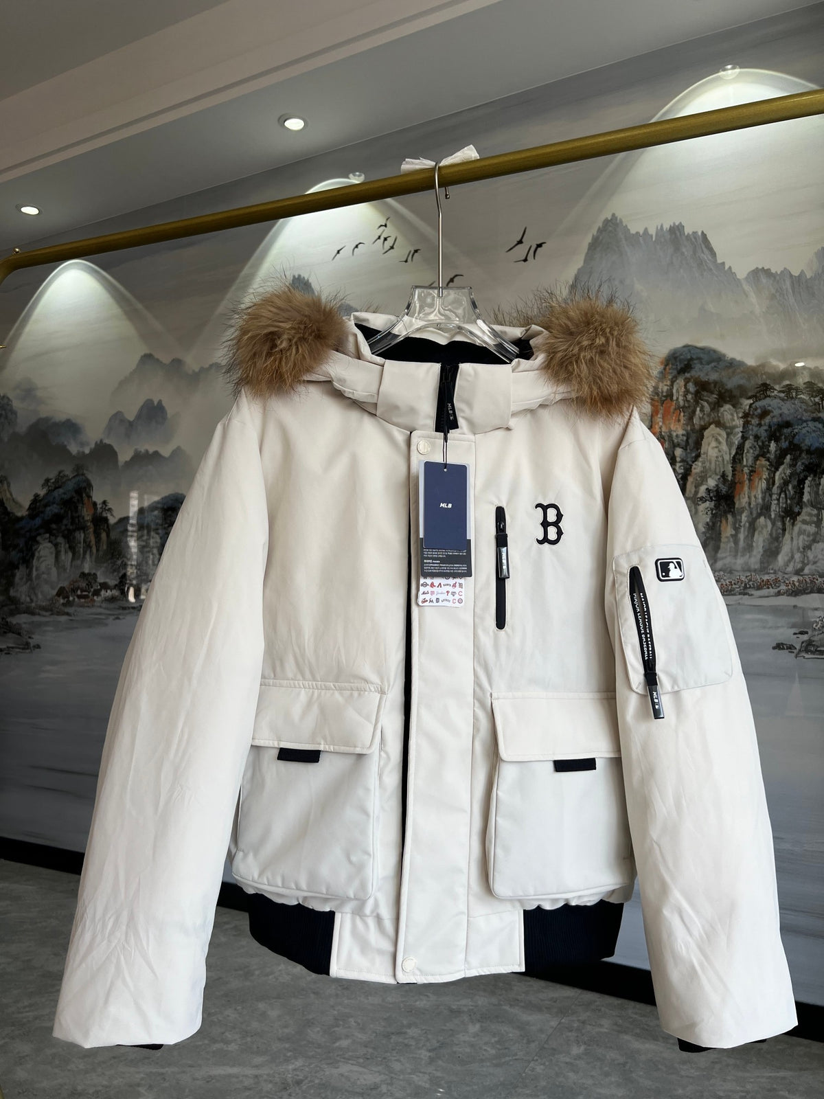 MLB Boston Red Sox Hooded Bomber Jacket - Cream
