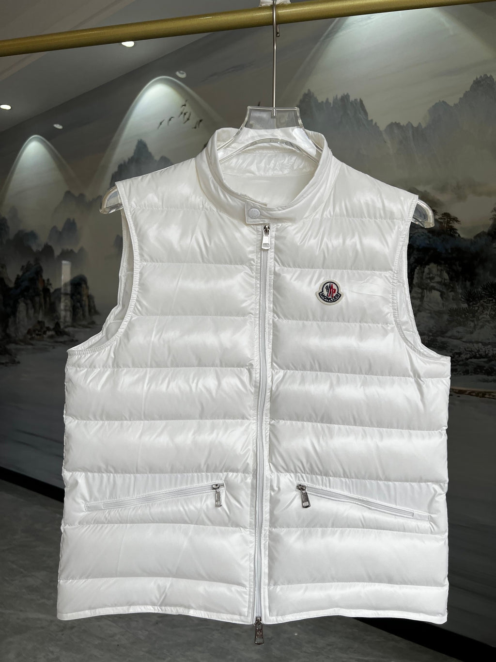Moncler Stand-Collar Puffer Vest with Angled Zip Pockets - White