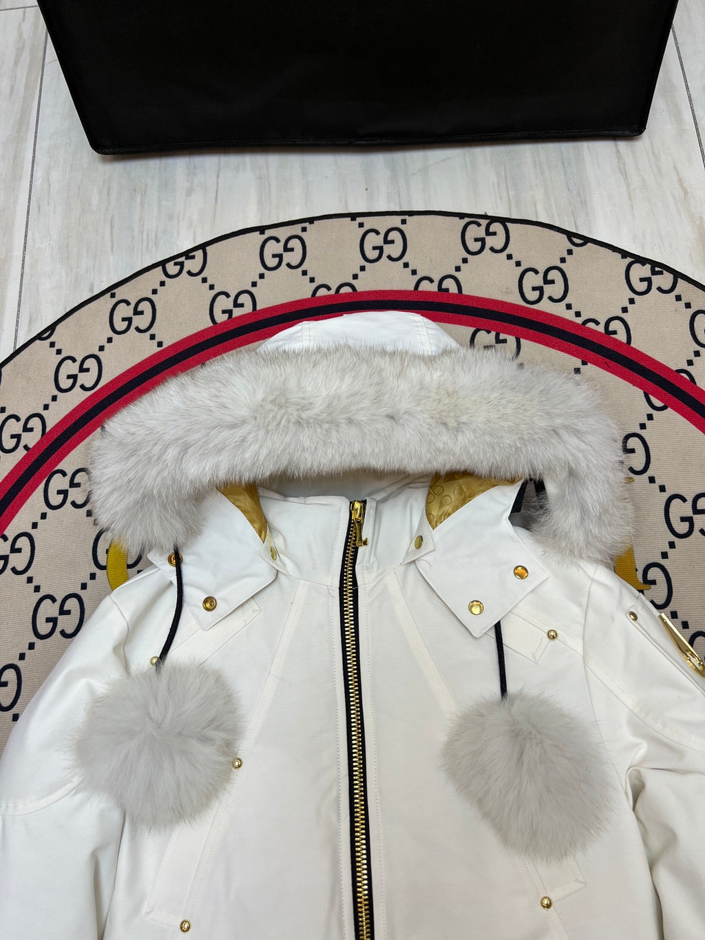 Moose Knuckles Women's Pom-Pom Hooded Bomber Jacket - White