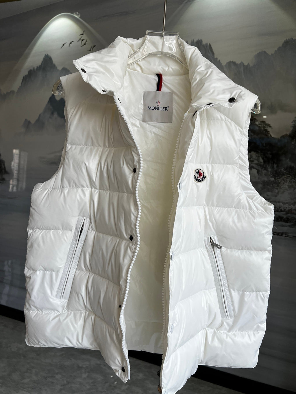 Moncler Stand-Collar Quilted Puffer Vest - White
