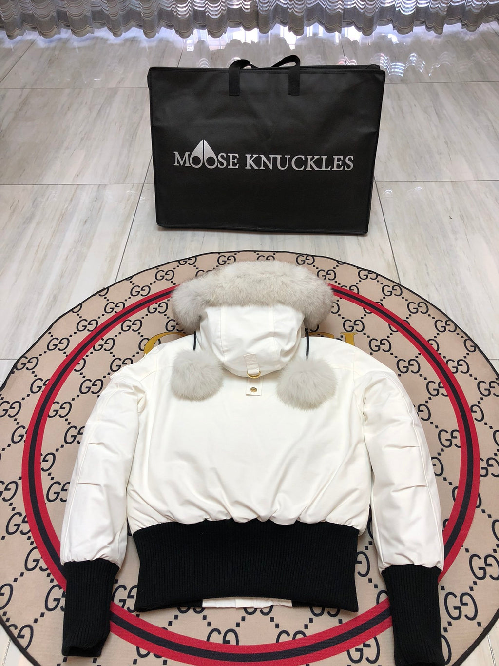 Moose Knuckles Women's Pom-Pom Hooded Bomber Jacket - White