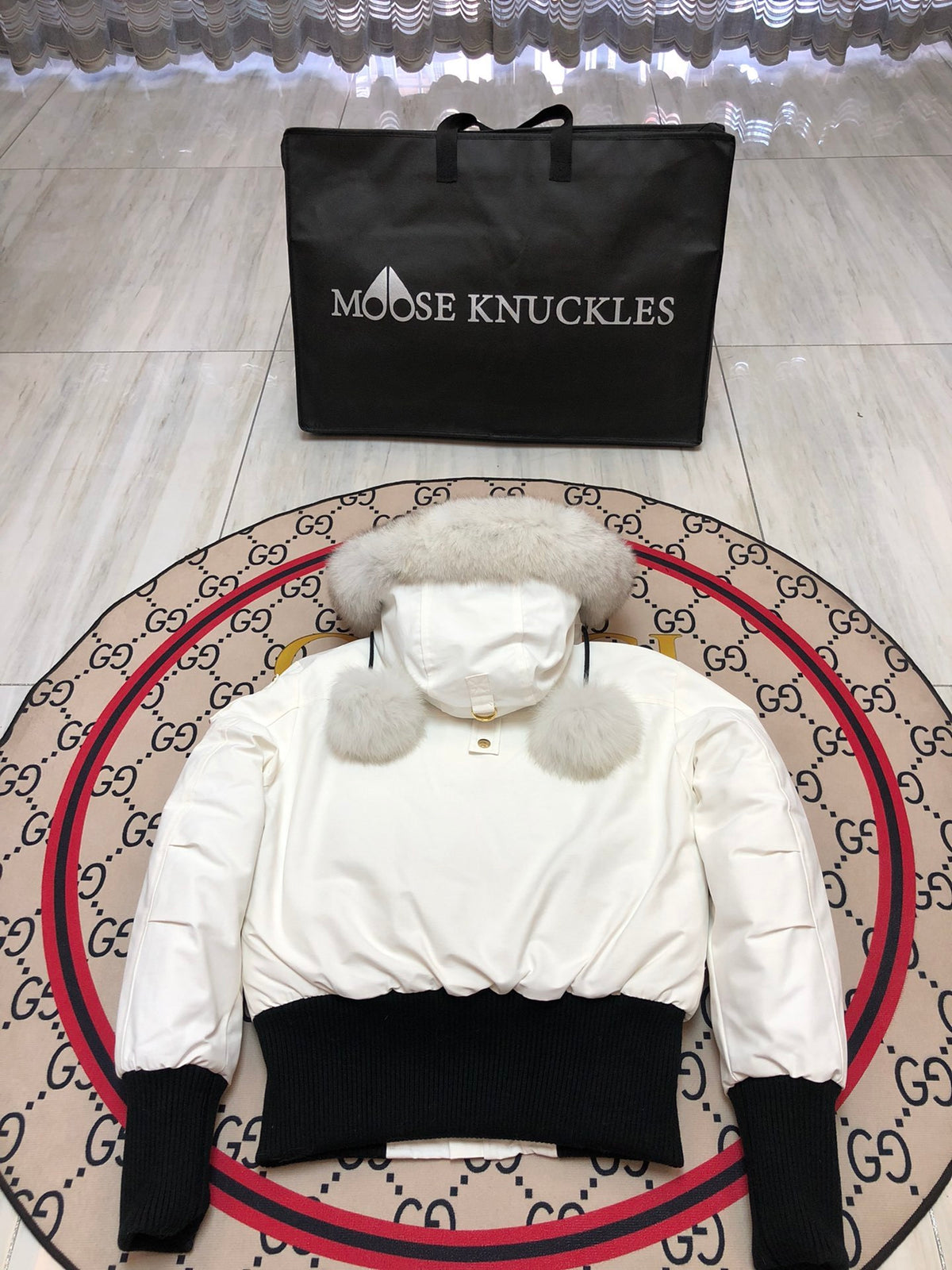Moose Knuckles Women's Pom-Pom Hooded Bomber Jacket - White