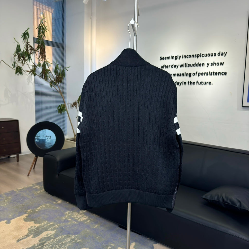 Moncler Striped-Sleeve Cable-Knit Hybrid Jacket
