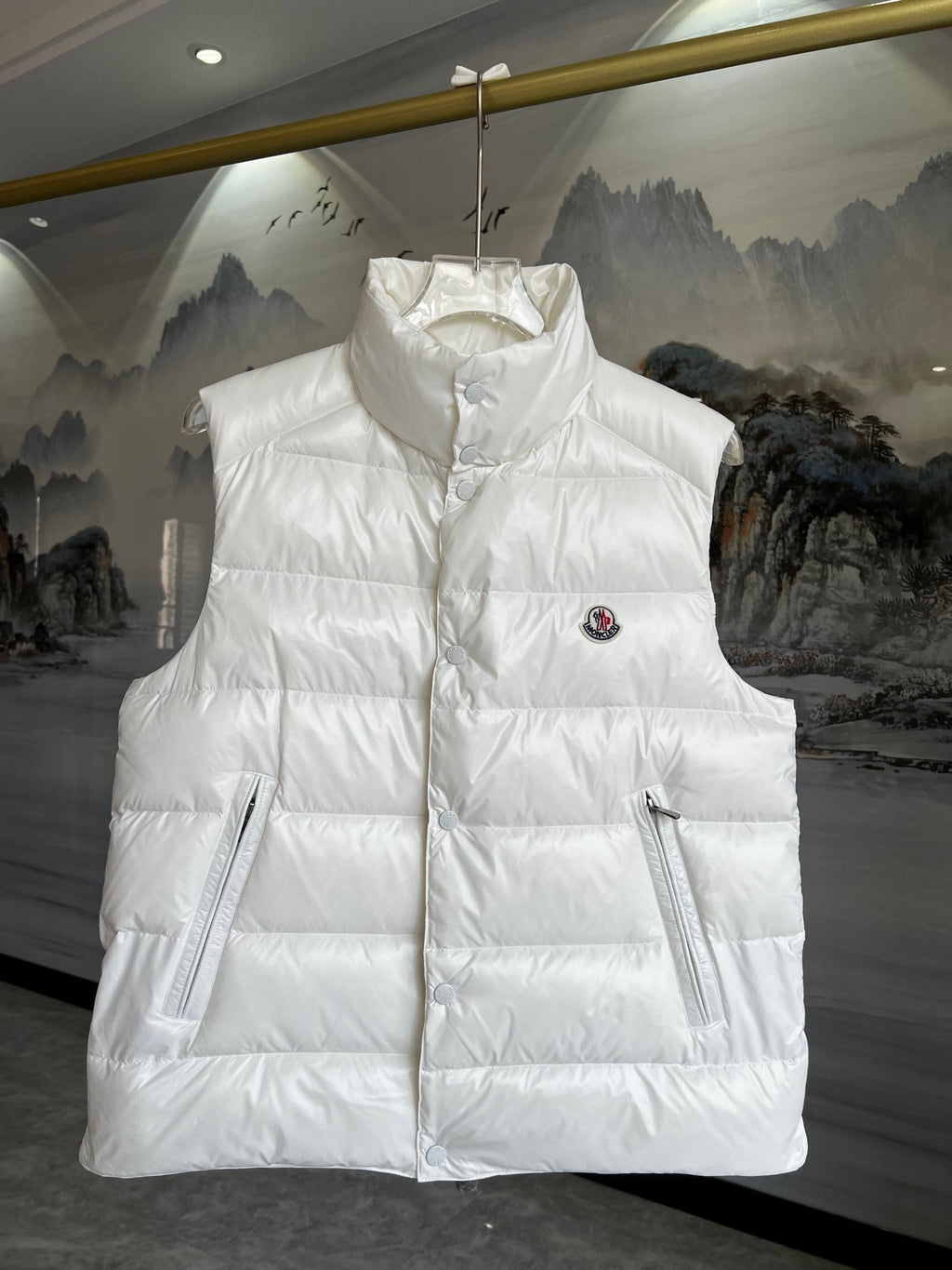 Moncler Stand-Collar Quilted Puffer Vest - White