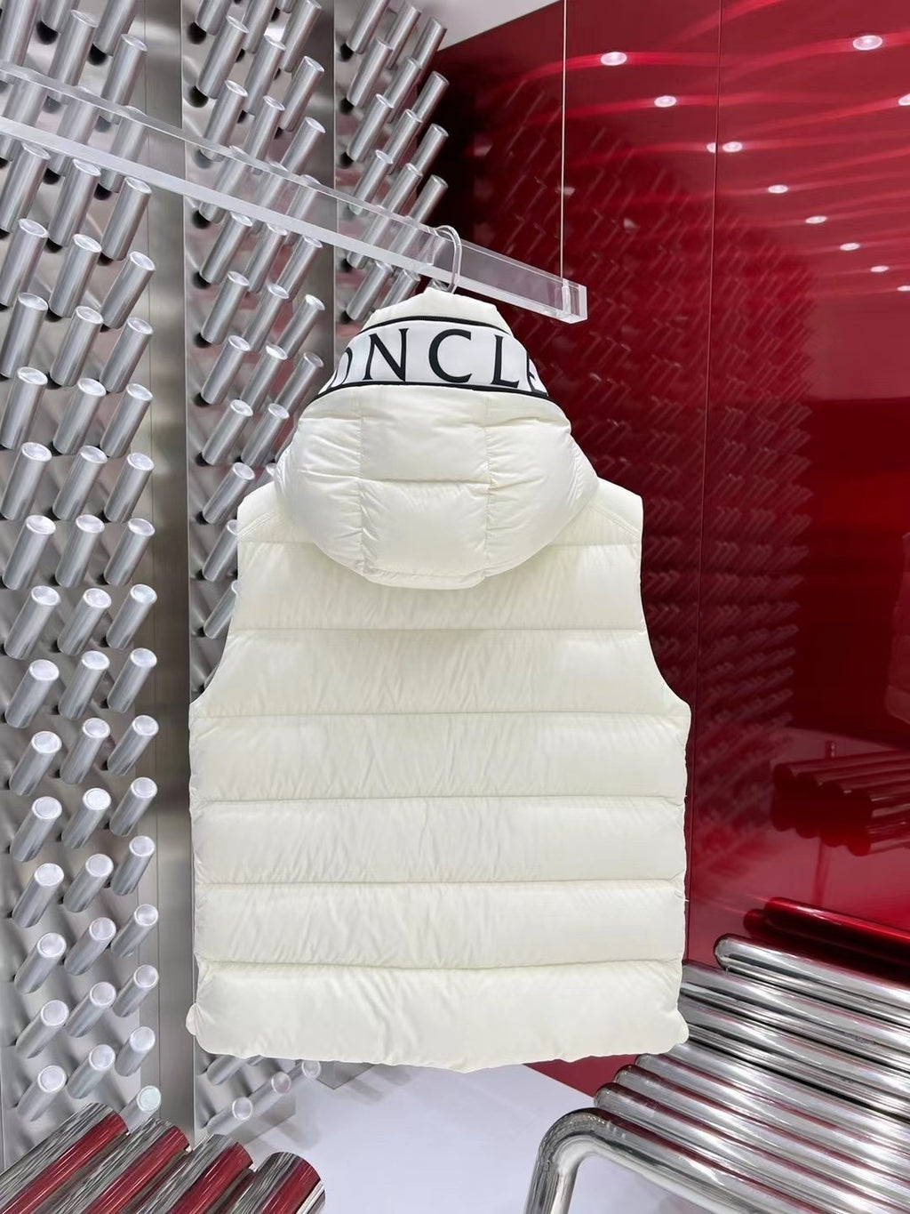 Moncler Hooded Logo Down Vest - White