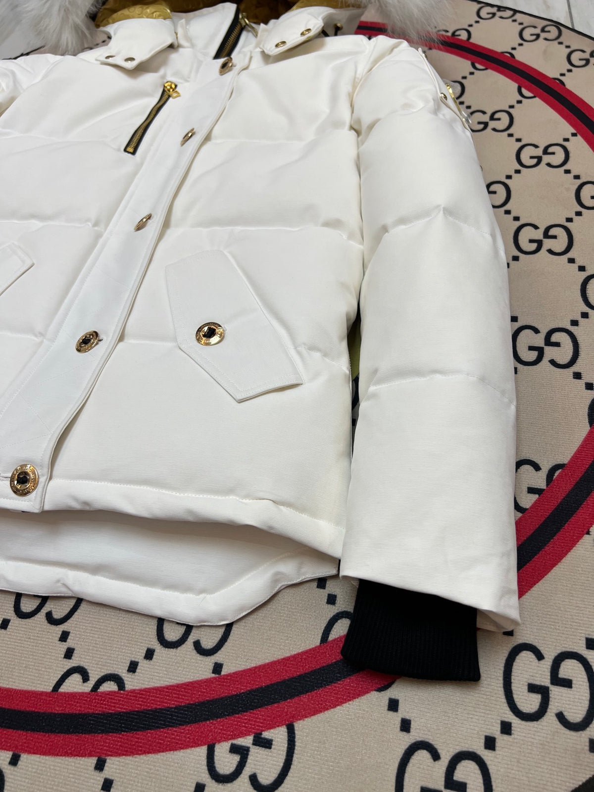 Moose Knuckles Women's Hooded Puffer Jacket - White & Gold