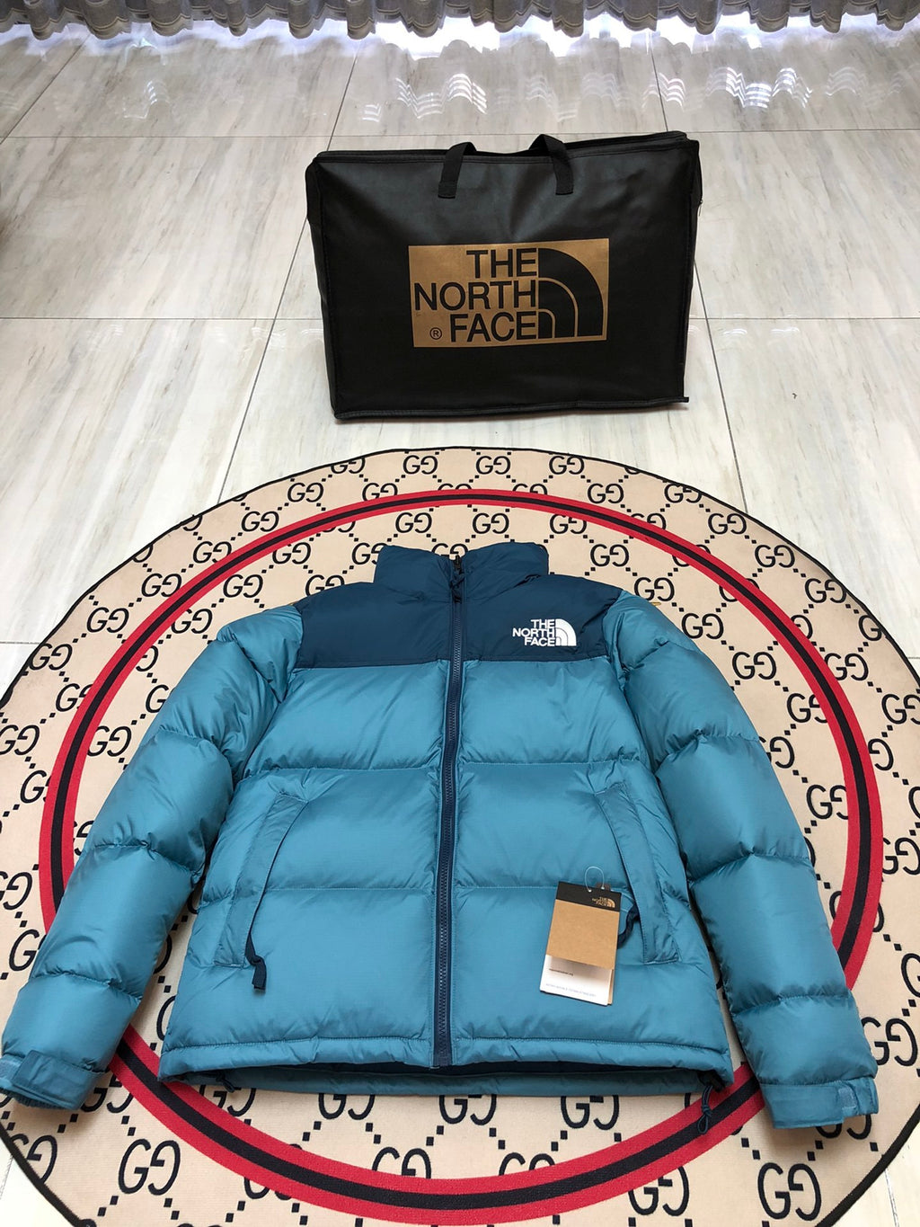 The North Face 1996 Colorblock Puffer Jacket - Teal & Navy