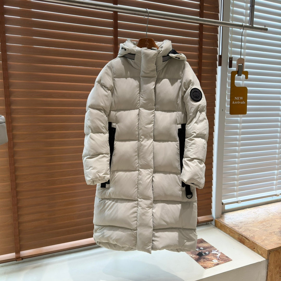 Canada Goose Black Badge Long Hooded Puffer Coat - Cream